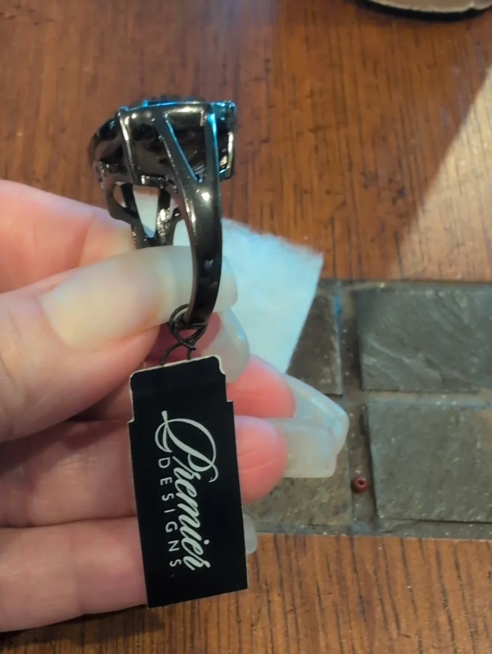 Premier Designs Woman's Black Hematite Ring with Dark Black Crystal Stone Size 8